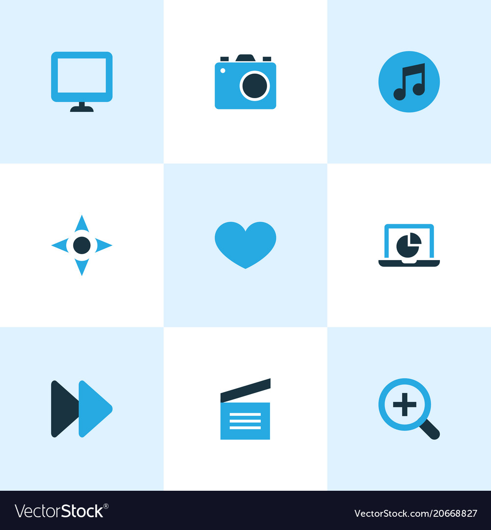 Media icons colored set with display controller