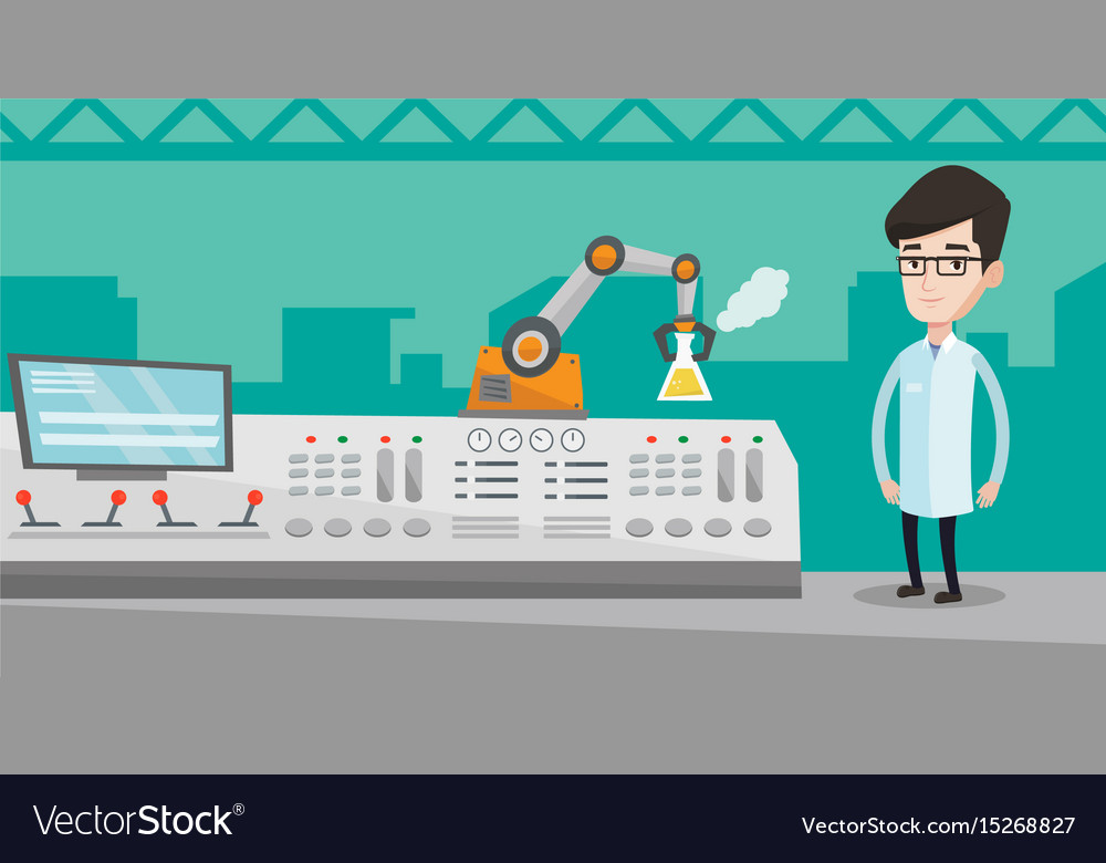 Scientist and Robotic Arm in Lab