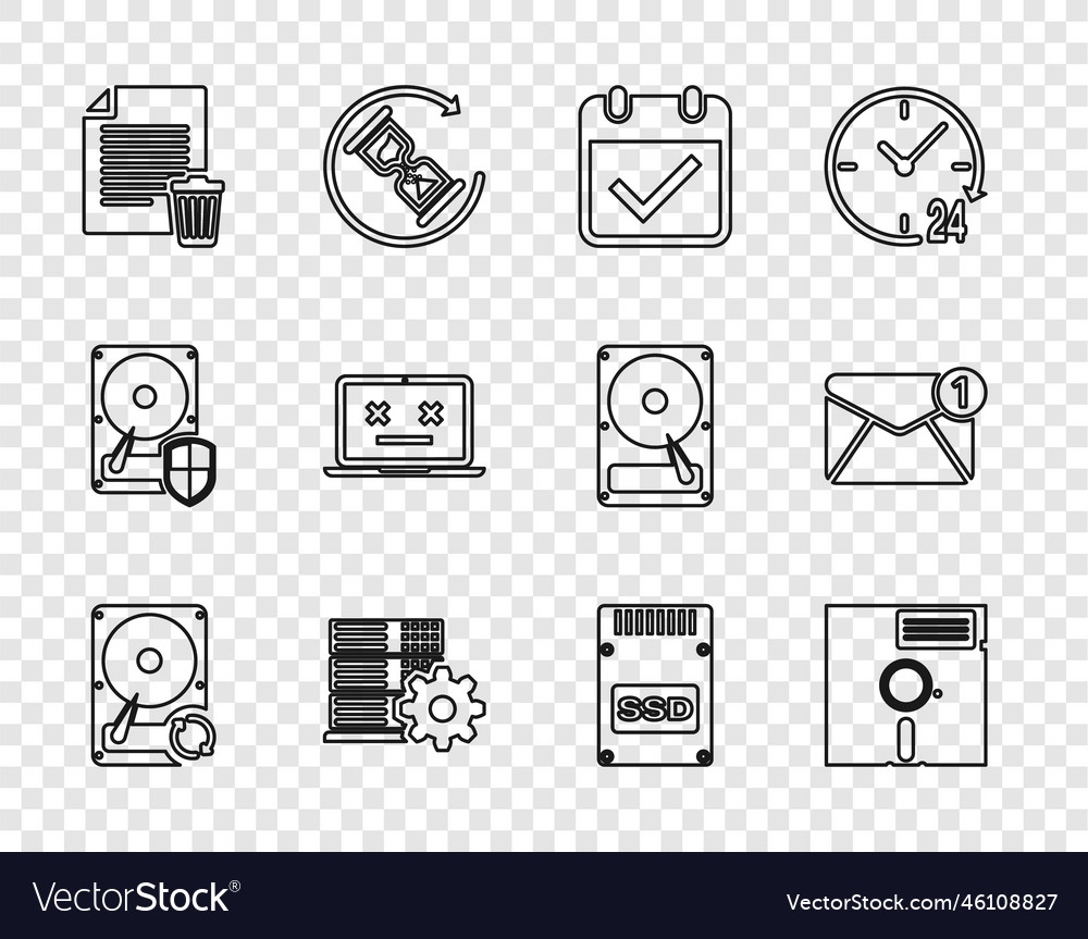 Set line hard disk drive hdd sync refresh floppy vector image Set line hard disk drive hdd sync refresh floppy