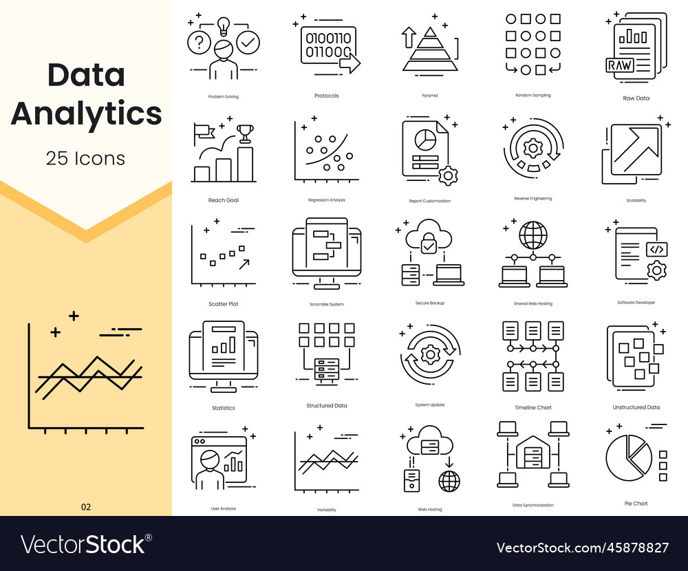 Simple outline set of data analytics icons thin