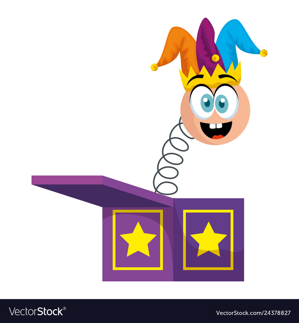 Surprise box with emoji and joker hat Royalty Free Vector