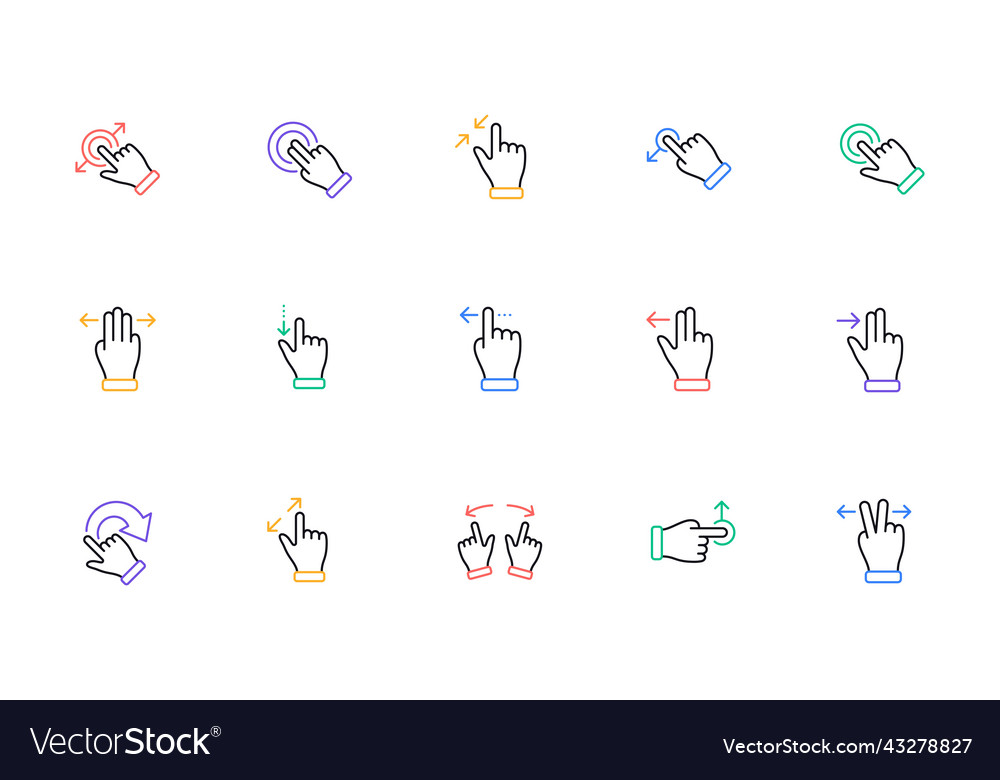 Touchscreen gesture line icons hand swipe slide vector image Touchscreen gesture line icons hand swipe slide