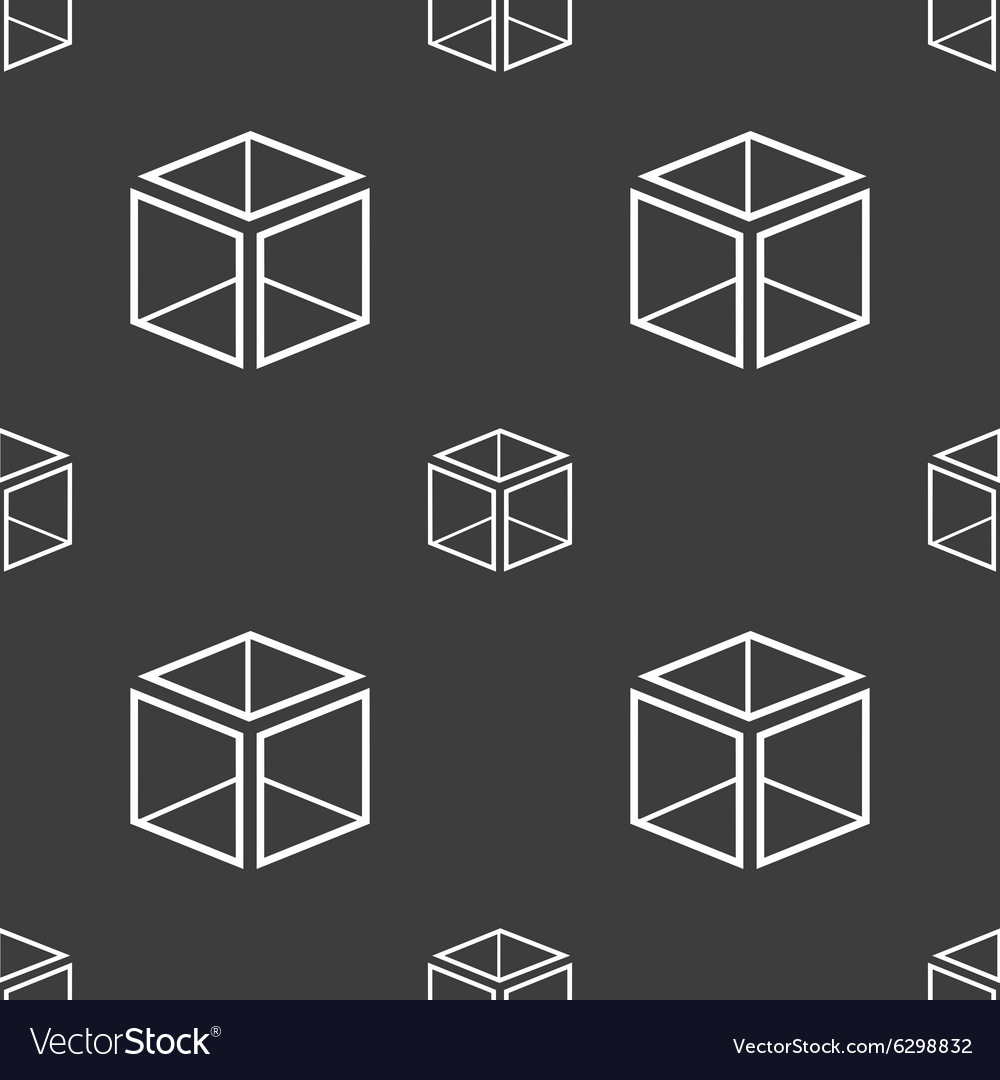 3d cube icon sign seamless pattern on a gray