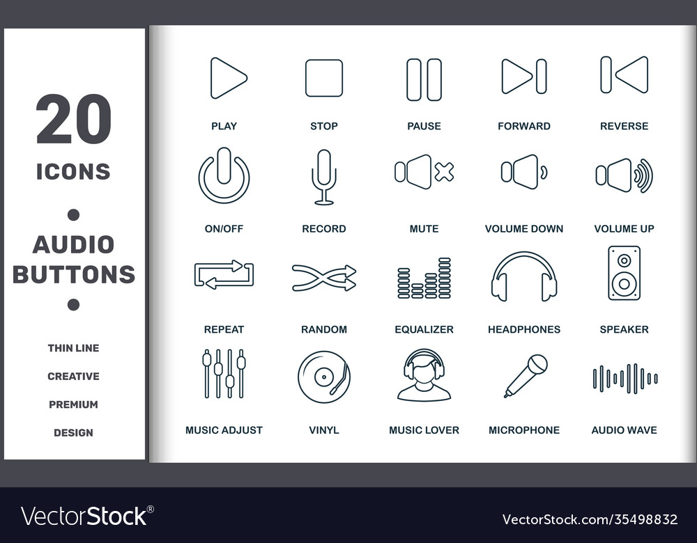 Audio buttons icons set collection includes vector image Audio buttons icons set collection includes