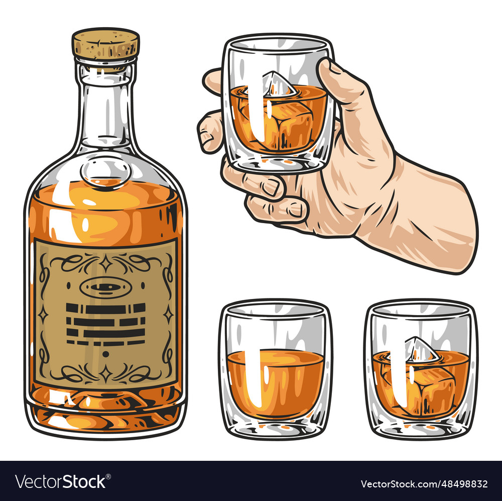 Bourbon alcohol set emblems colorful Royalty Free Vector