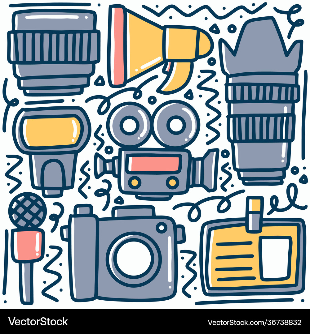 Hand drawn various equipment multimedia doodle Vector Image