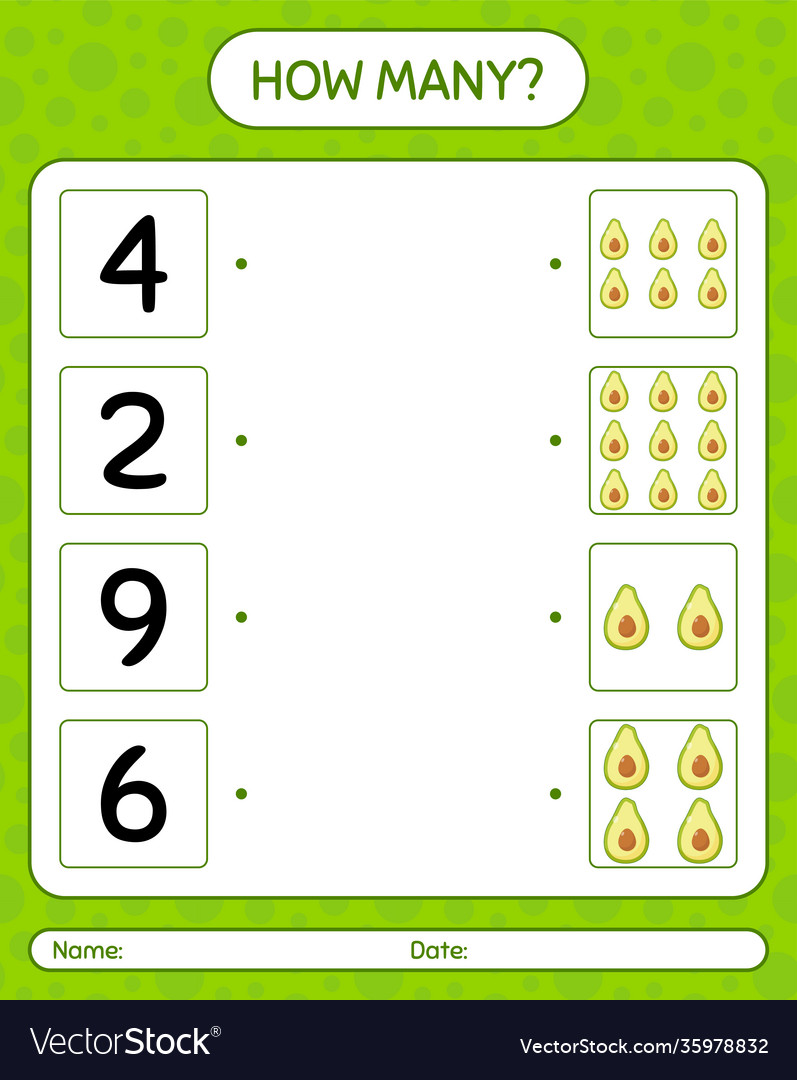 How many counting game with avocado worksheet vector image How many counting game with avocado worksheet