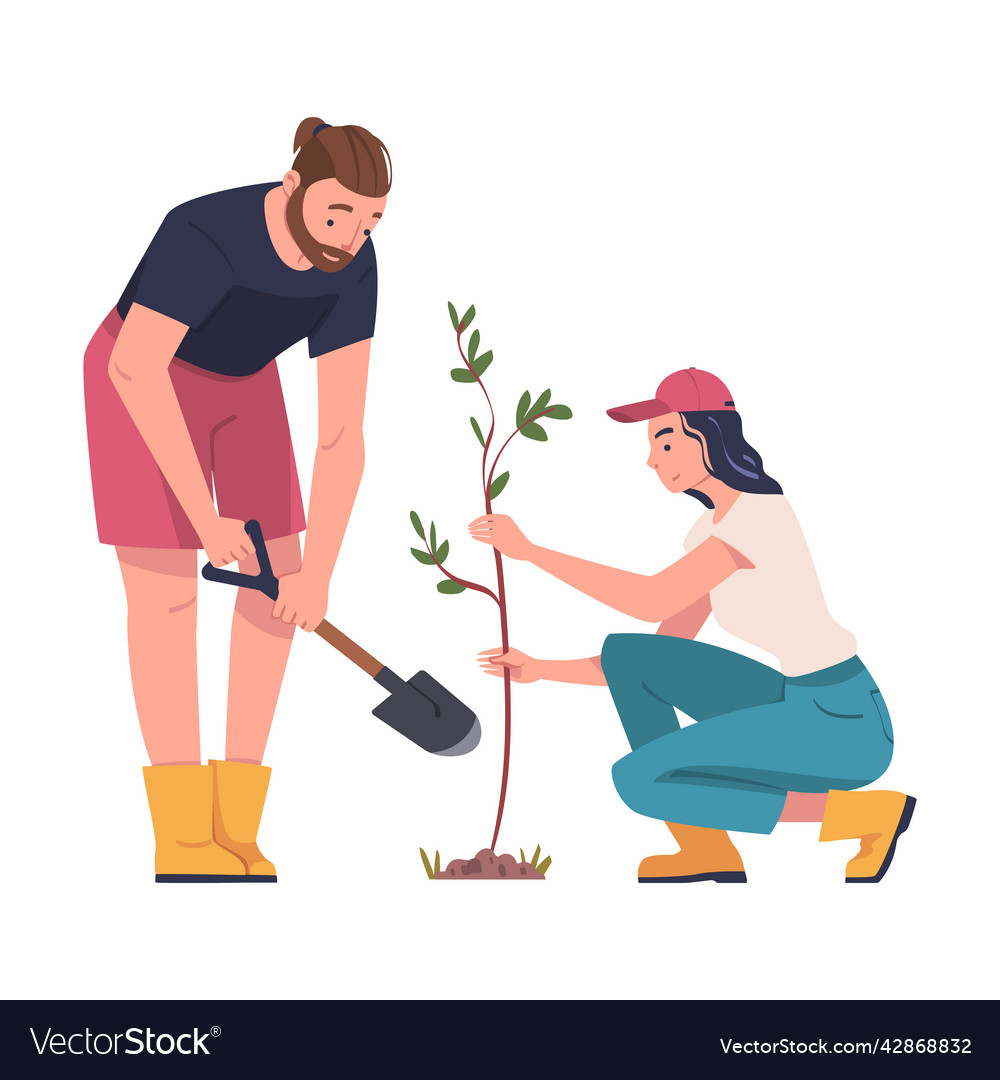 Mann und Frau charakter pflanzen Baum sapling vector image Mann und Frau charakter pflanzen Baum sapling
