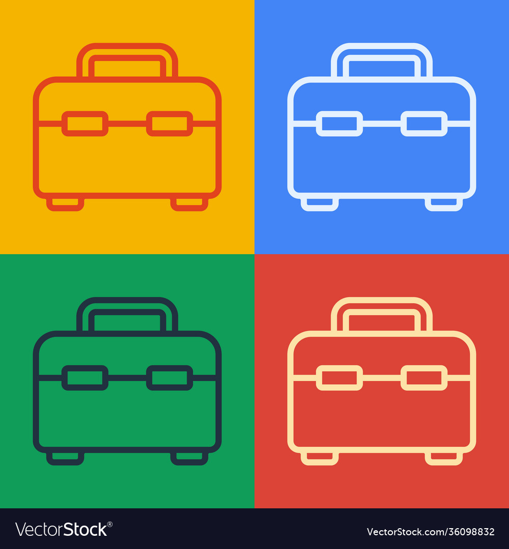 Pop art line toolbox icon isolated on color vector image Pop art line toolbox icon isolated on color