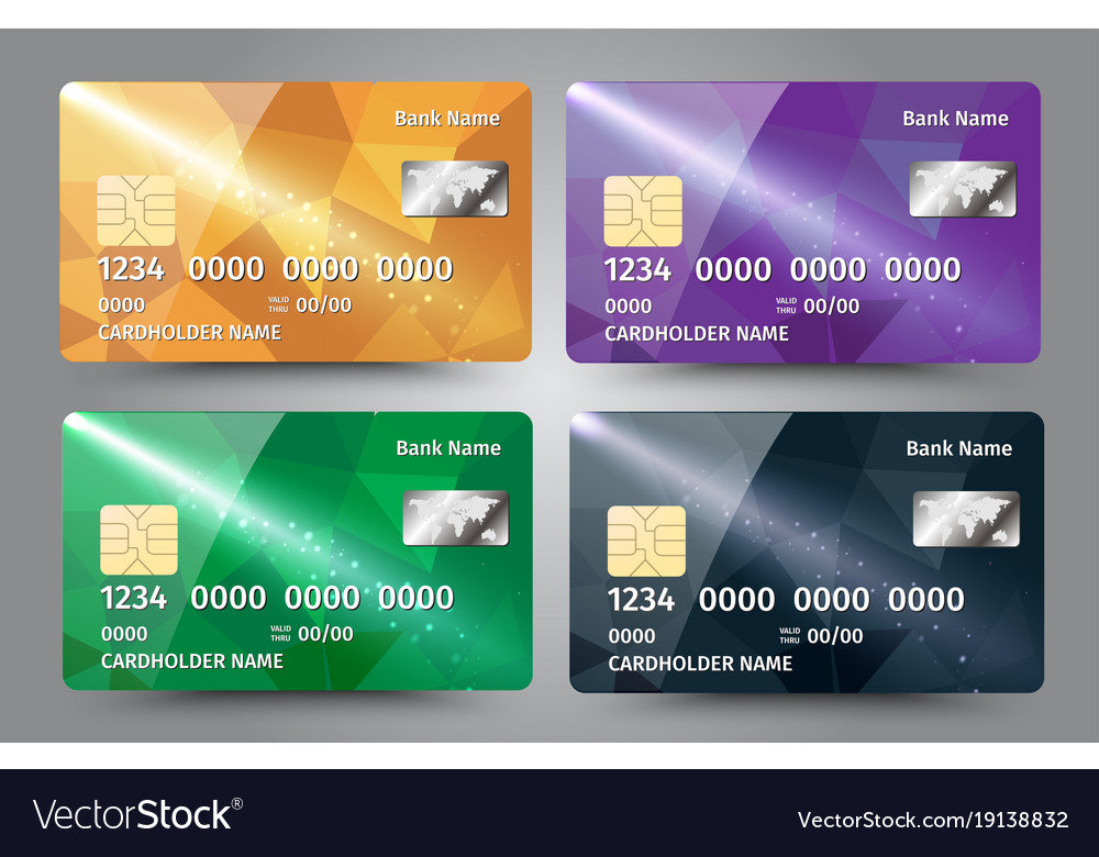 Realistic detailed credit cards set with colorful