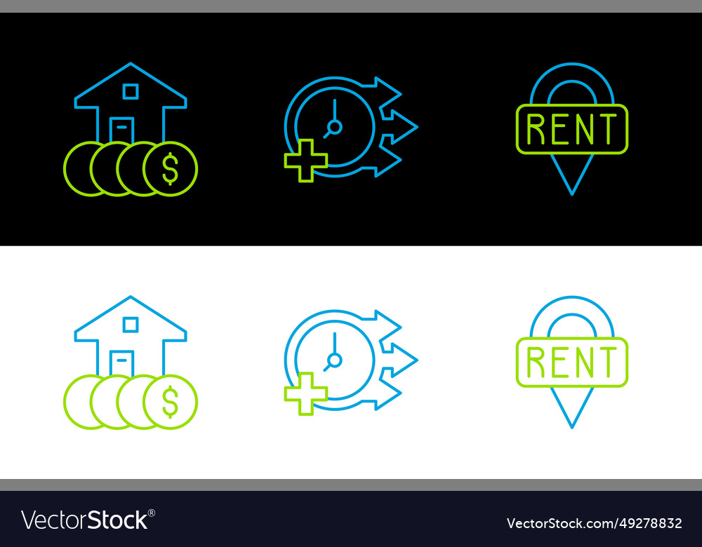 Set line location key house with dollar and clock vector image Set line location key house with dollar and clock