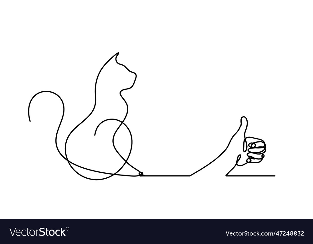 Silhouette of abstract cat with hand in line