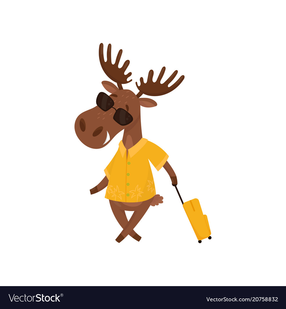 Smiling Moose with Suitcase