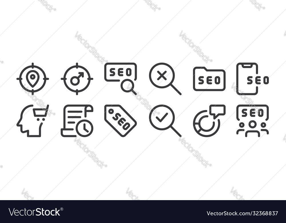 12 set linear web apps seo icons thin outline vector image 12 set linear web apps seo icons thin outline