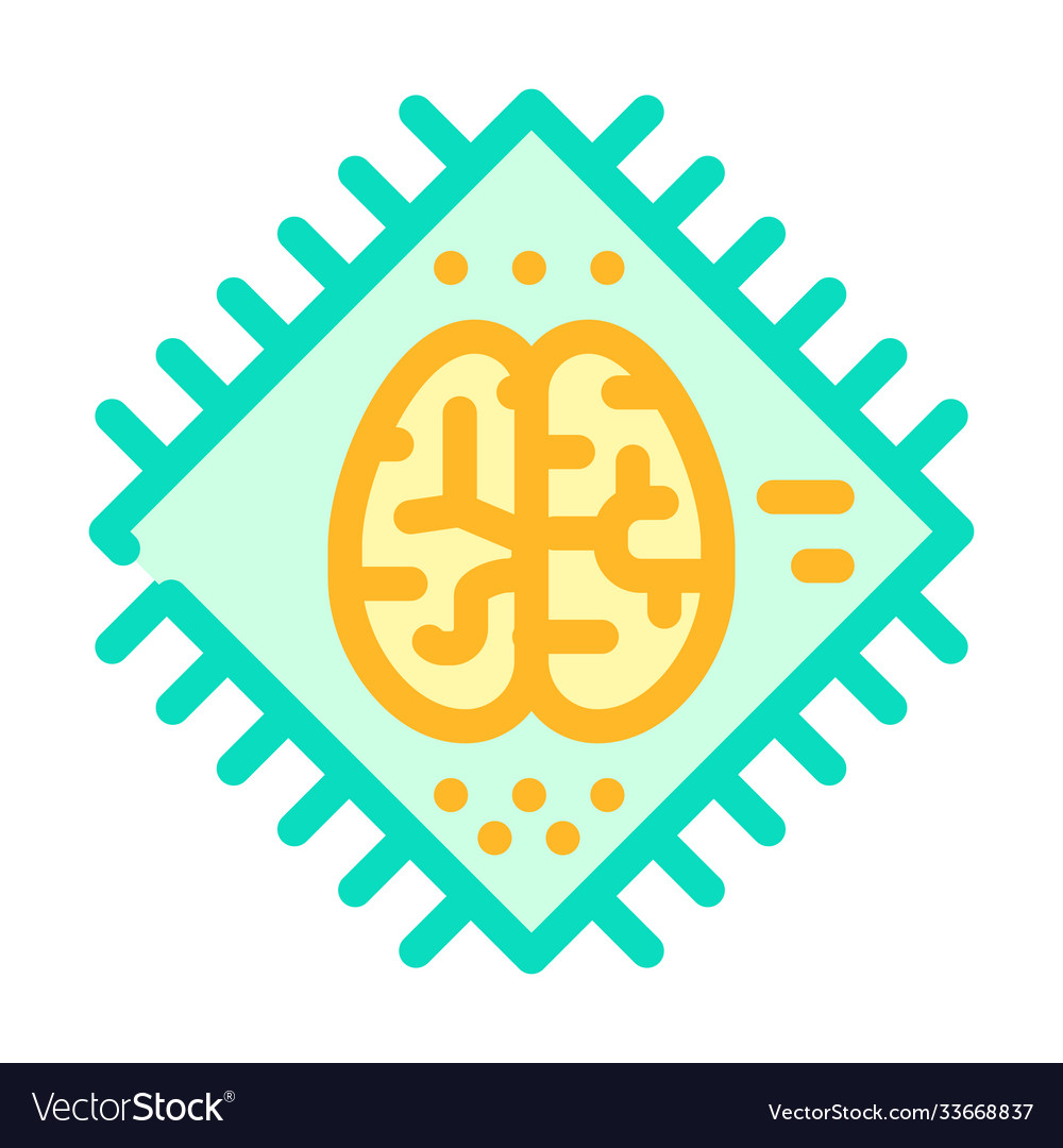 Brain microchip artificial intelligence color icon