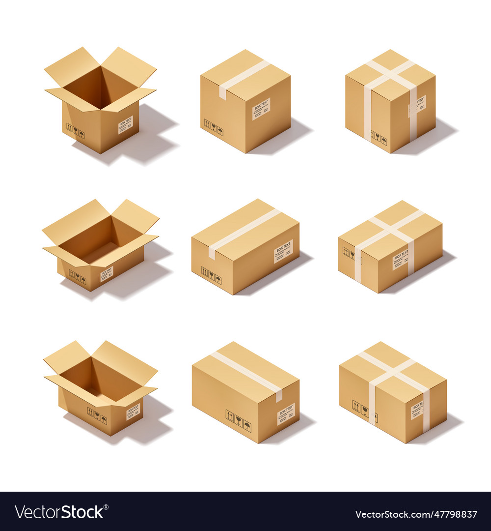 Cardboard Box Set Royalty Free Vector Image Vectorstock