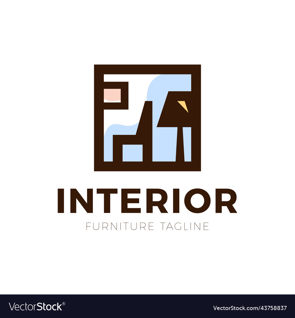 Furniture interior logo with chair and old lamp Vector Image