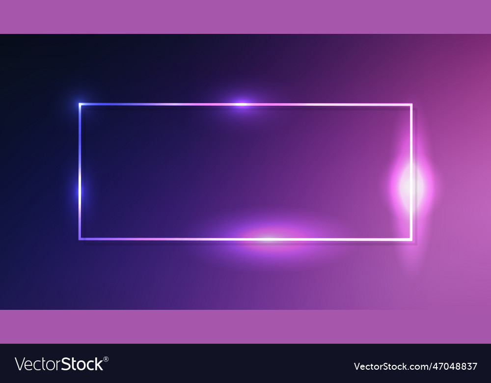 Neon rectangular frame with shining effects