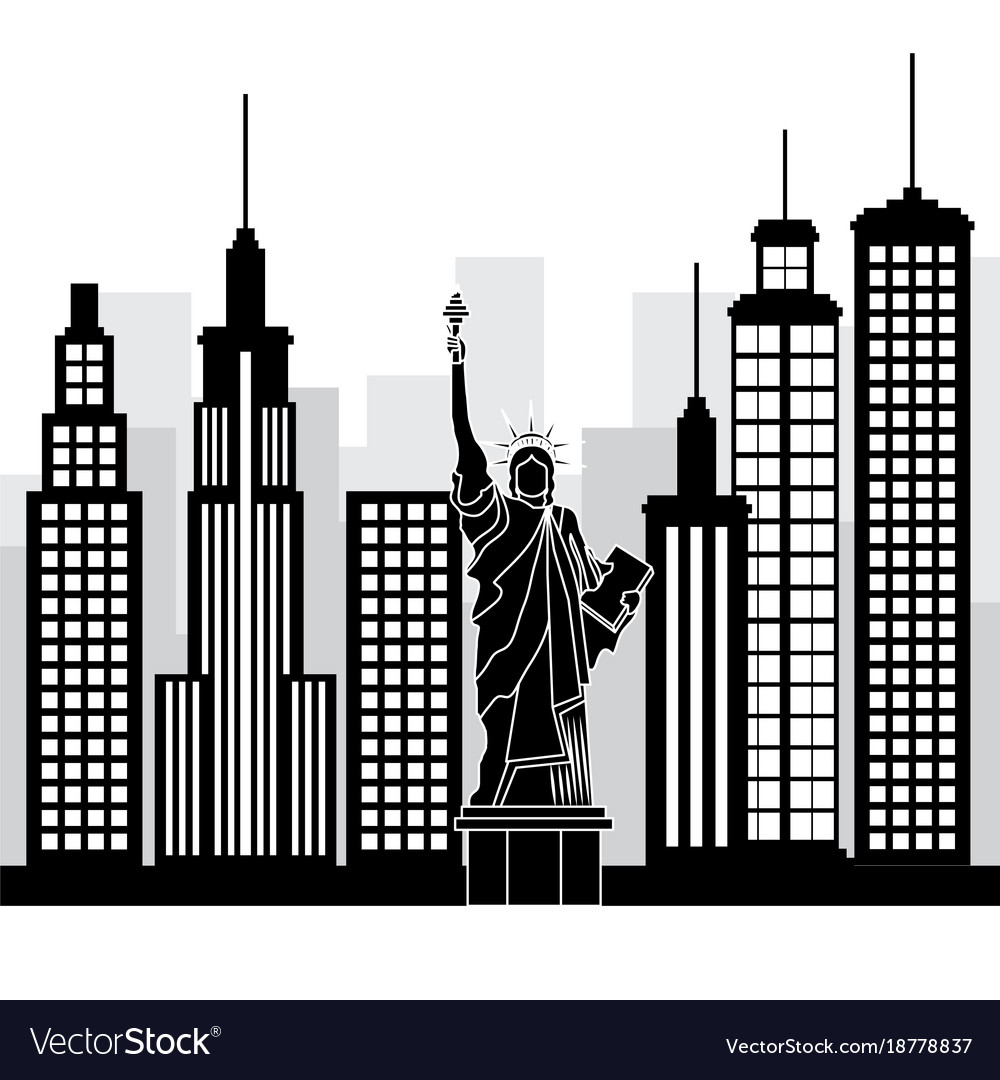 New york city statue liberty scene Royalty Free Vector Image