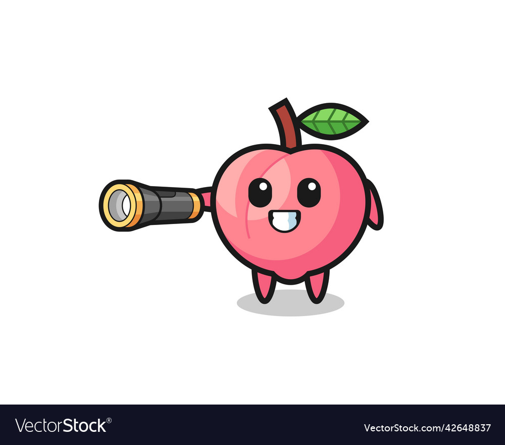 Peach mascot holding flashlight