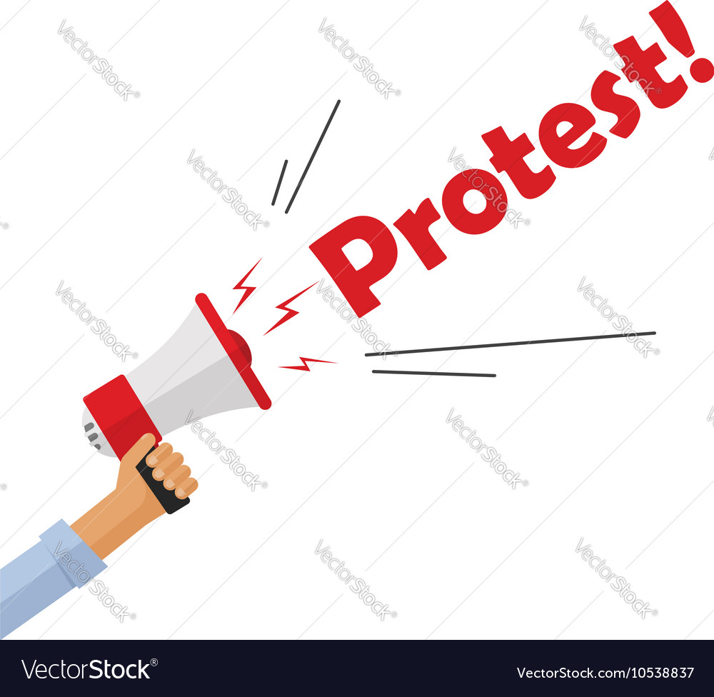 Protestor hand holding bullhorn shouting protest Vector Image