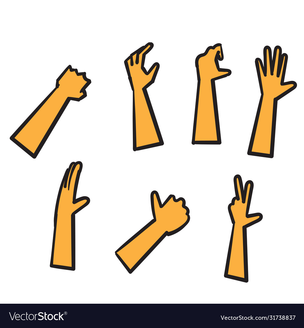 Set hands showing different gestures palm