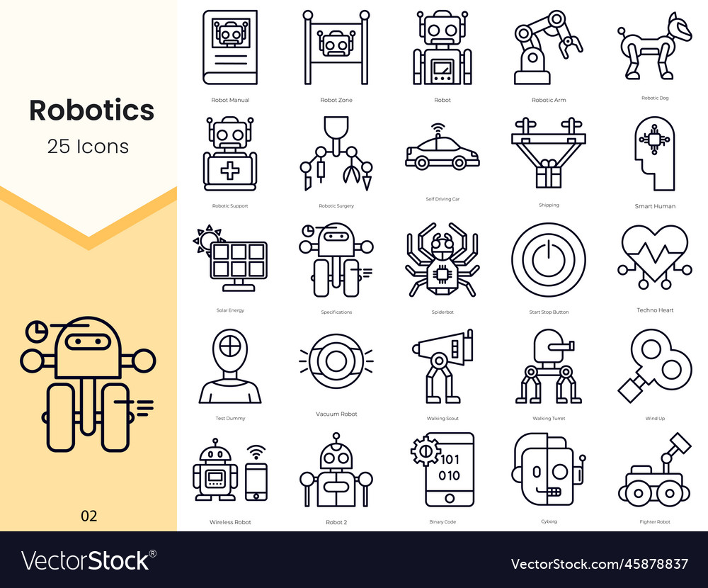 Simple outline set of robotics icons thin line vector image Simple outline set of robotics icons thin line