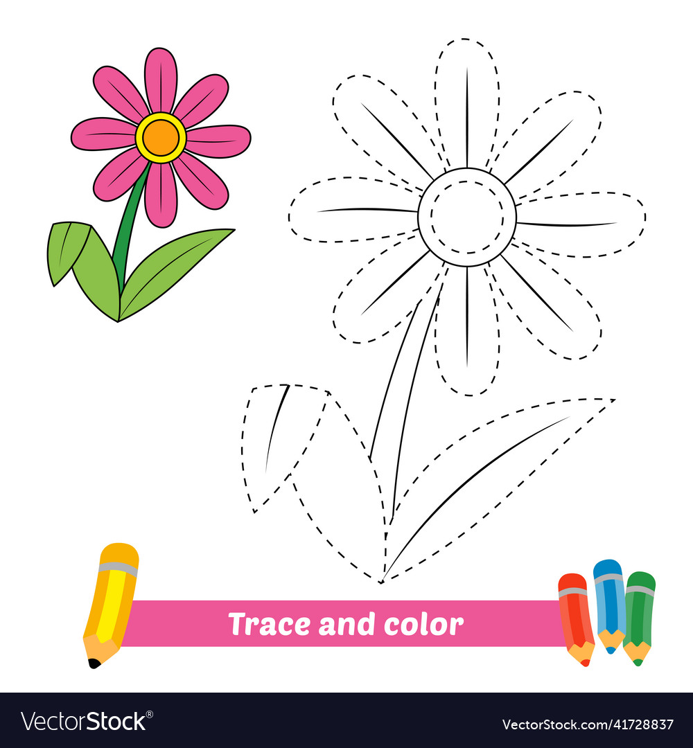 Trace and color for kids flower