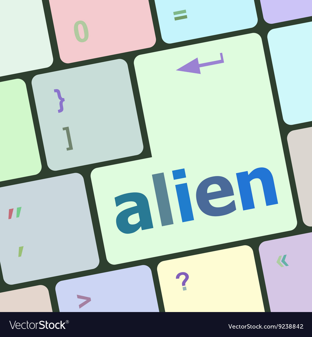 Alien on computer keyboard key enter button