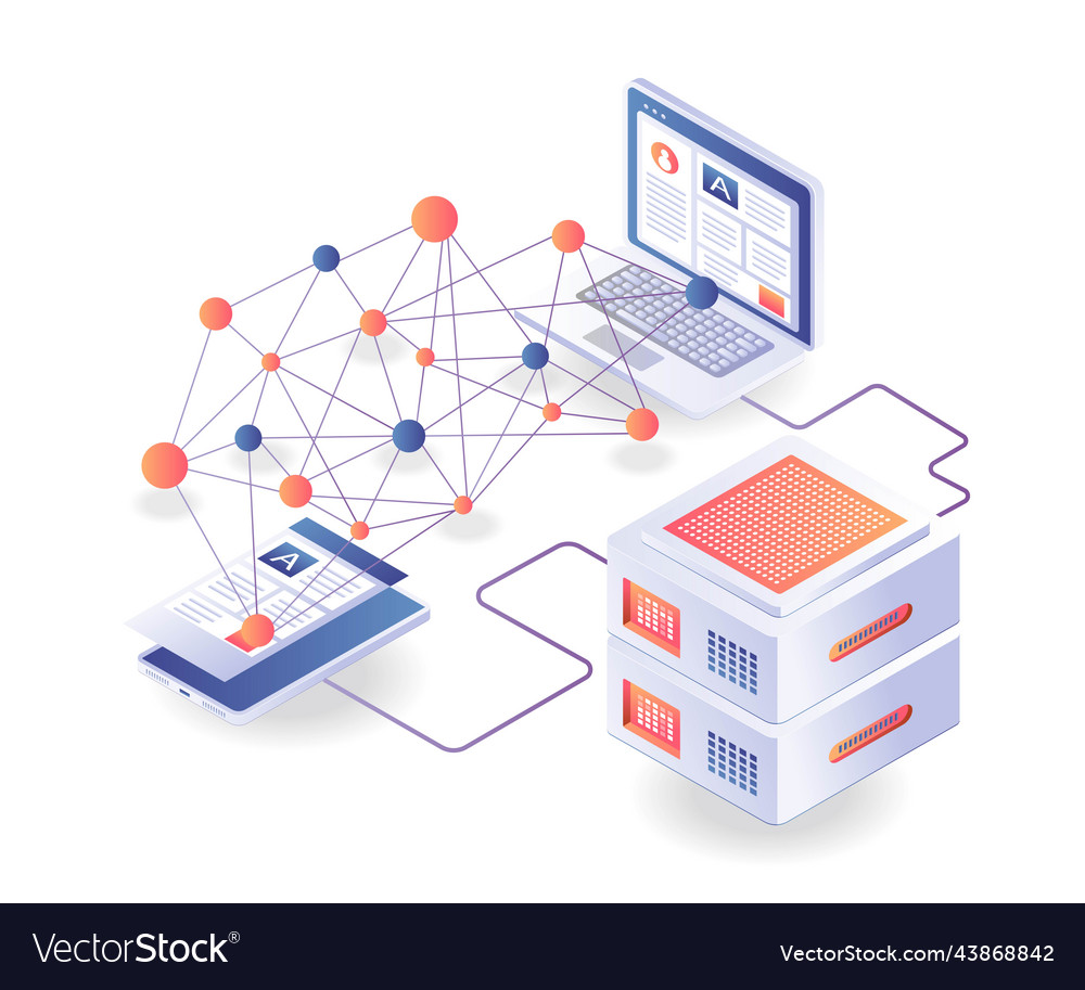 Computer network and smartphone server vector image Computer network and smartphone server