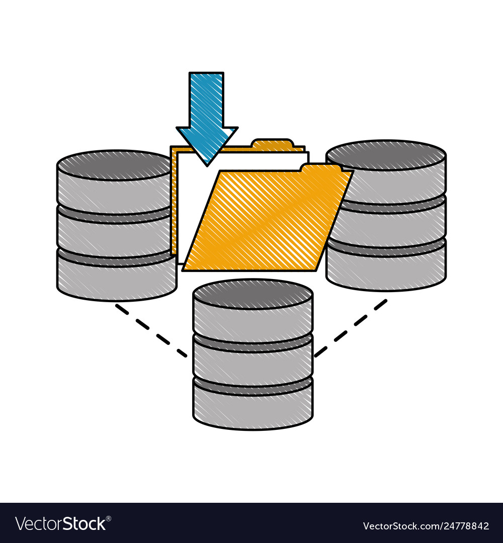 Rechenzentrumsscheiben mit Ordner isolierte Icon vector image Rechenzentrumsscheiben mit Ordner isolierte Icon