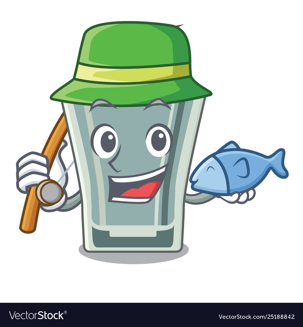 Fishing shot glass character in fridge Royalty Free Vector