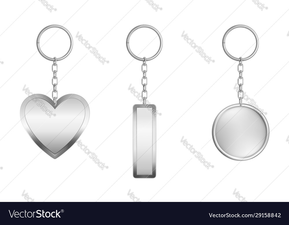 Keychains Set Metal Round Rectangular And Heart Vector Image