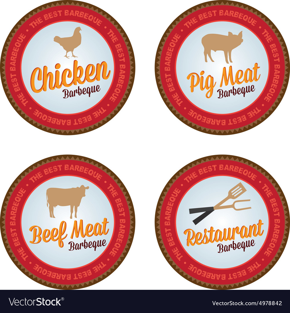Set labels with text and barbecue elements