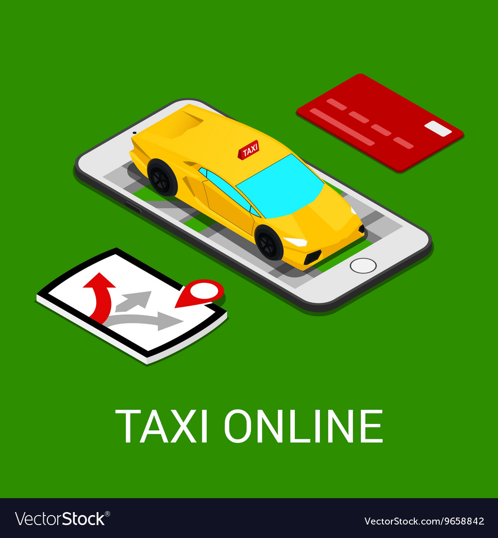 Taxi service mobile application isometric car