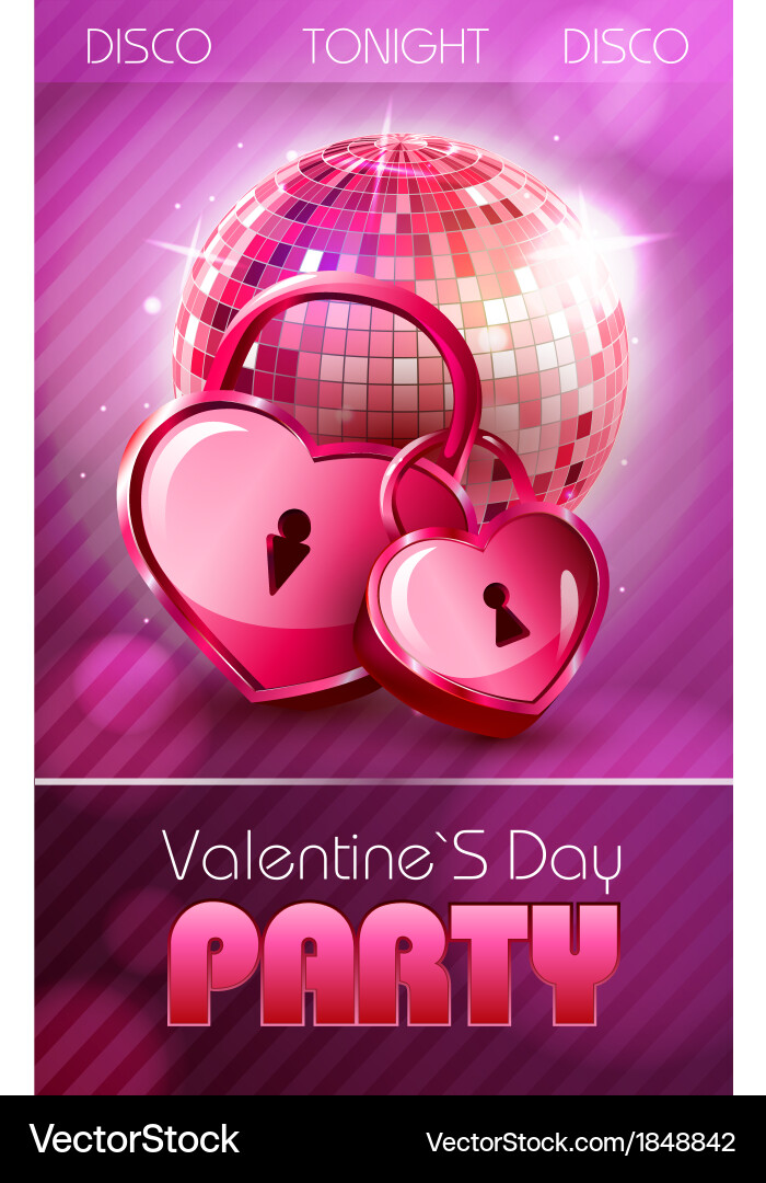 Valentine disco poster with hearts Royalty Free Vector Image