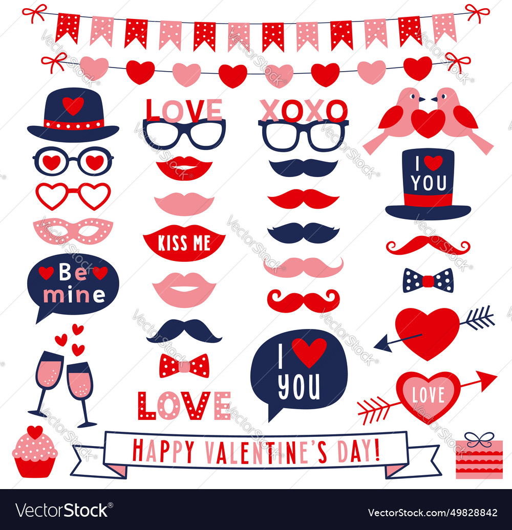 Valentines day party props Royalty Free Vector Image