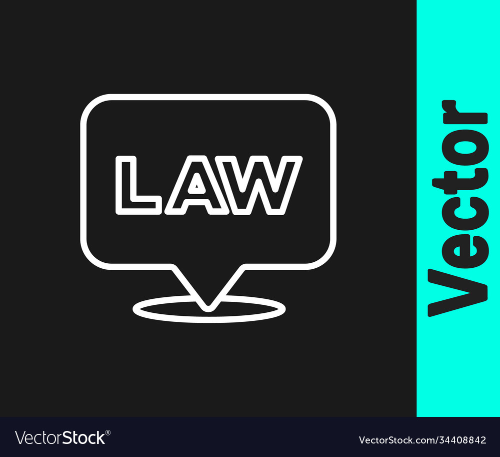 Weiße Linie Standort-Gesetz-Symbol isoliert auf schwarz Vector Image Weiße Linie Standort-Gesetz-Symbol isoliert auf schwarz