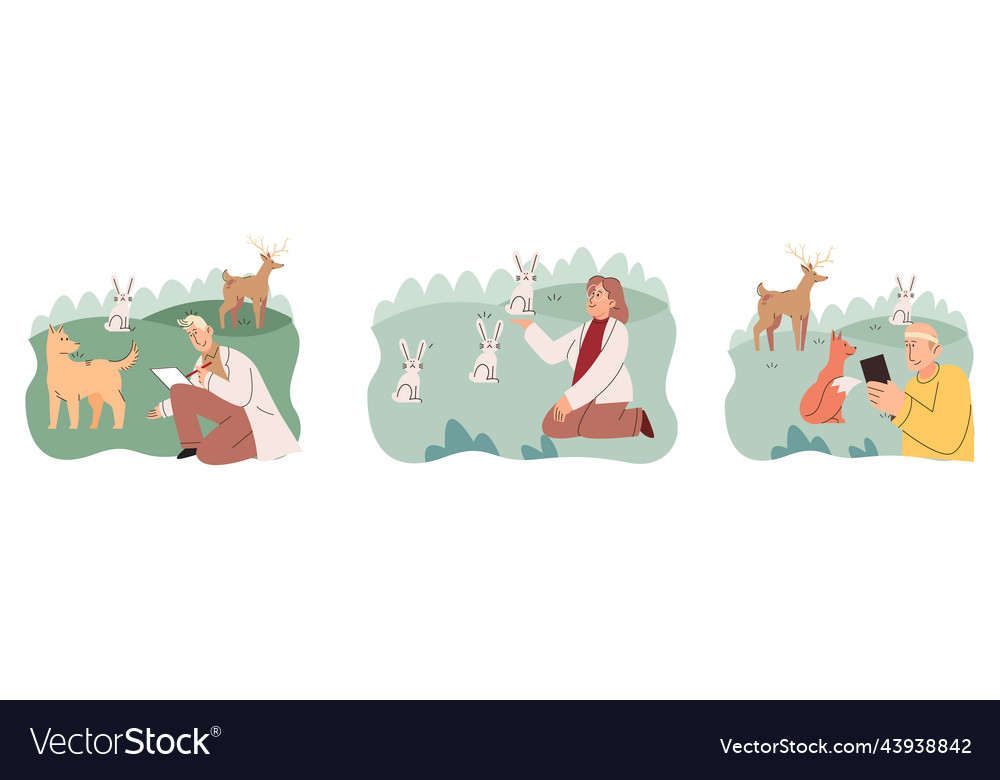Zoologist study forest wild animals Royalty Free Vector