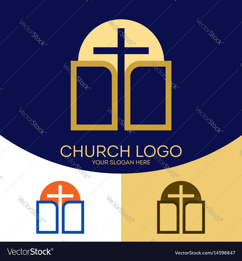 Church logo and christian symbols Royalty Free Vector Image