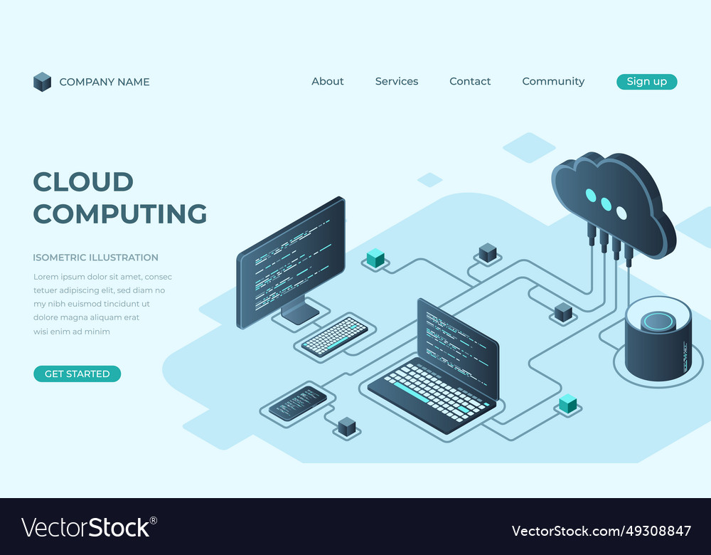 Cloud computing isometric landing page