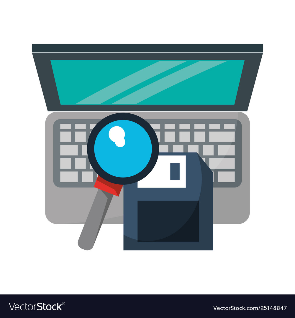 Computer with magnifying glass and document vector image Computer with magnifying glass and document