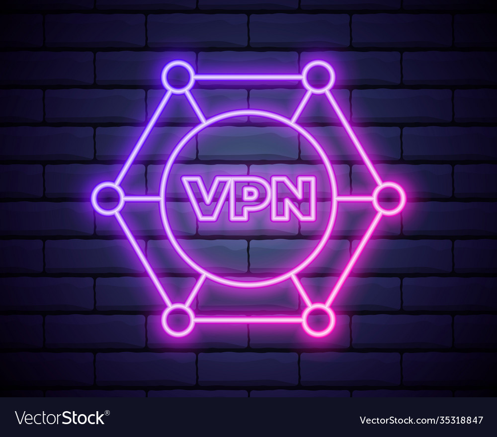 Glowing neon vpn network connection icon isolated