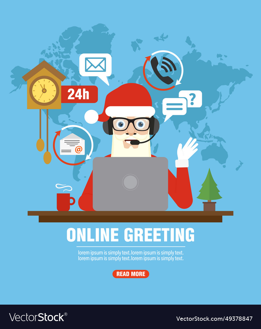 Online greeting christmas concept design flat vector image Online greeting christmas concept design flat