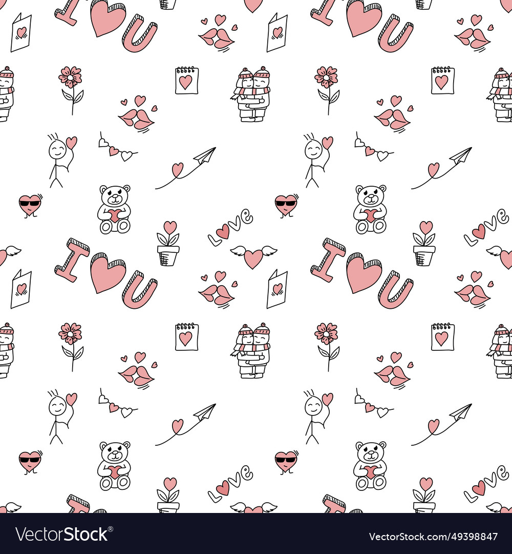 Romantic doodle pattern for valentines day