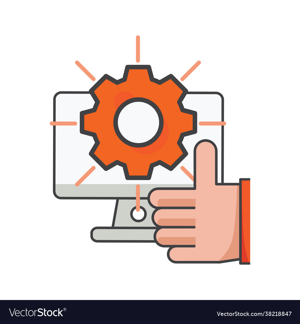 Thumbs up on computer with setting icon vector image Thumbs up on computer with setting icon