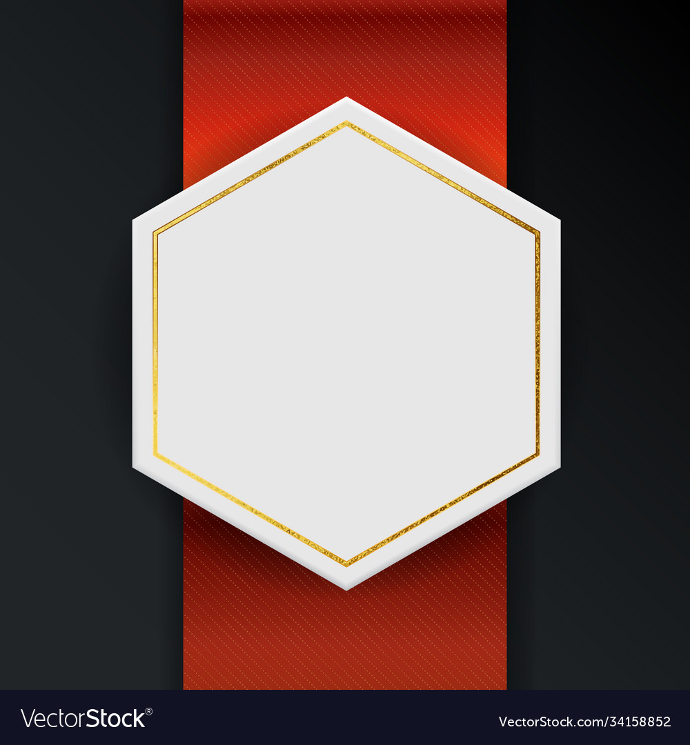 Abstract empty frame with red ribbon and golden