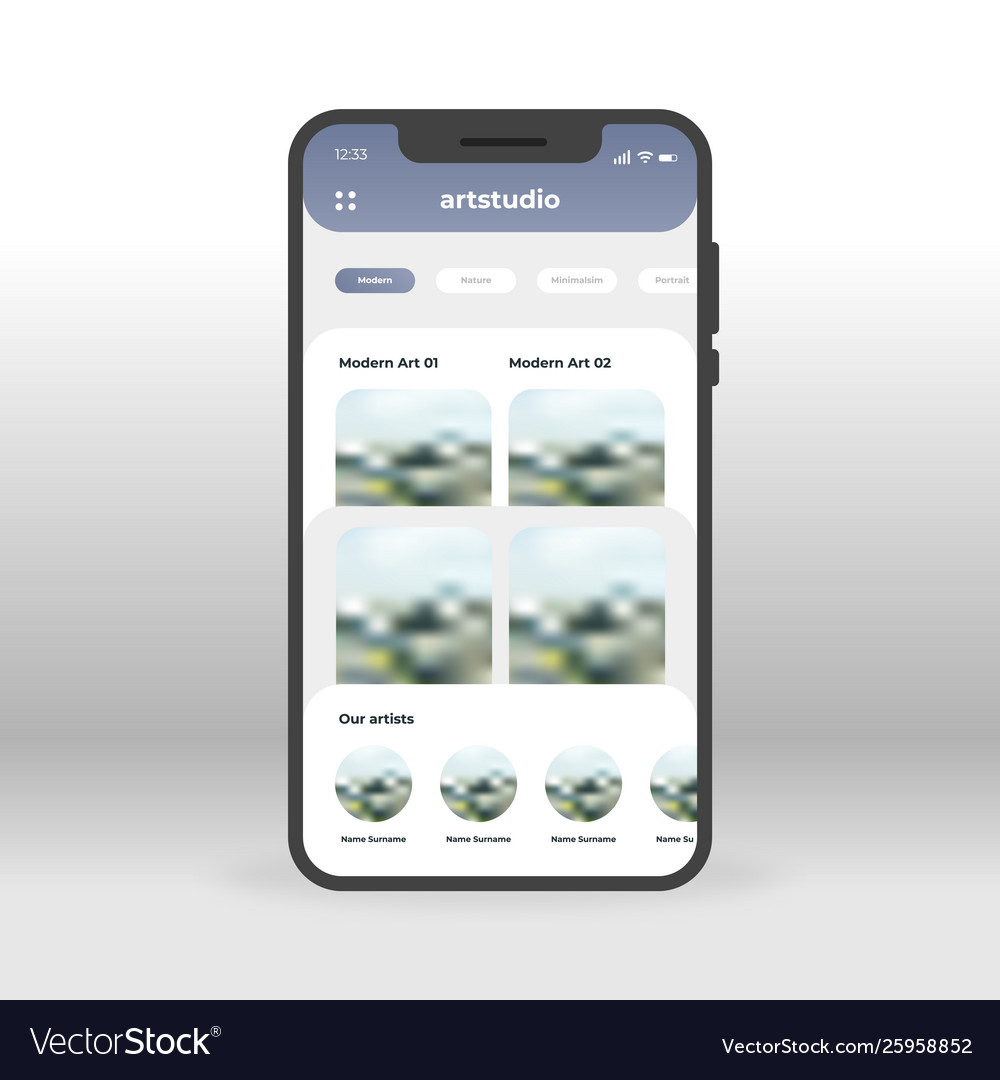 Kunststudio ui ux gui Bildschirm für mobile Apps vector image Kunststudio ui ux gui Bildschirm für mobile Apps