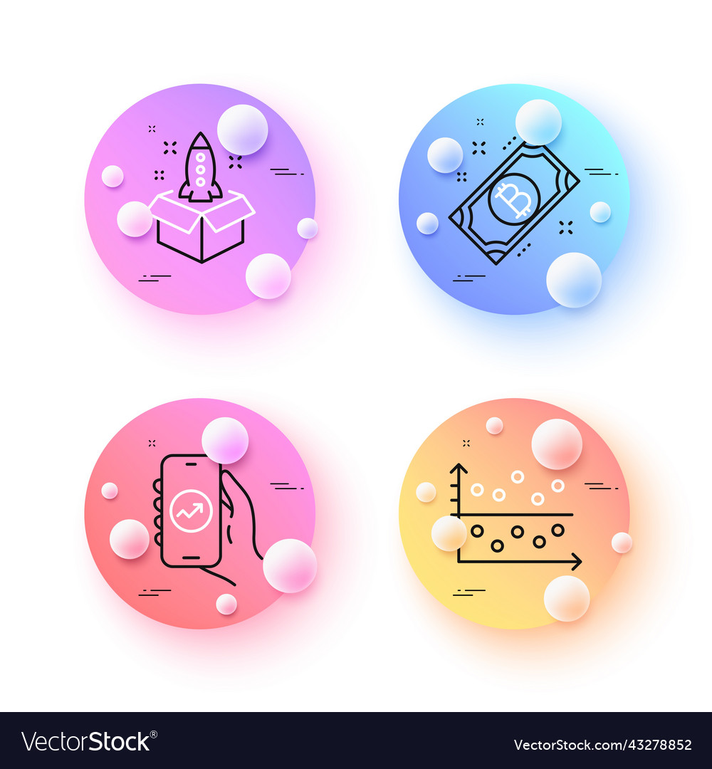 Bitcoin startup and dot plot minimal line icons vector image Bitcoin startup and dot plot minimal line icons
