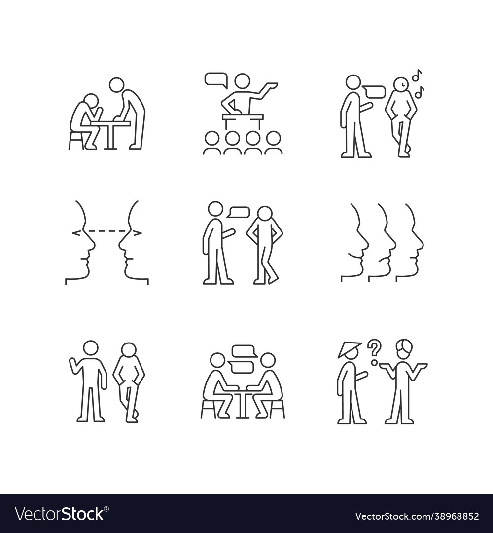 Communication process linear icons set vector image Communication process linear icons set